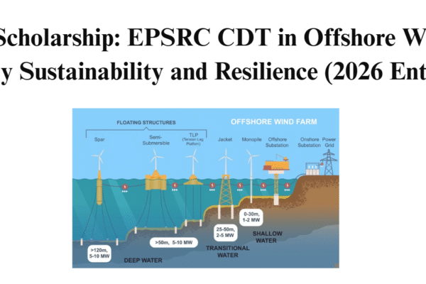 PhD Scholarship: EPSRC CDT in Offshore Wind Energy Sustainability and Resilience (2026 Entry)